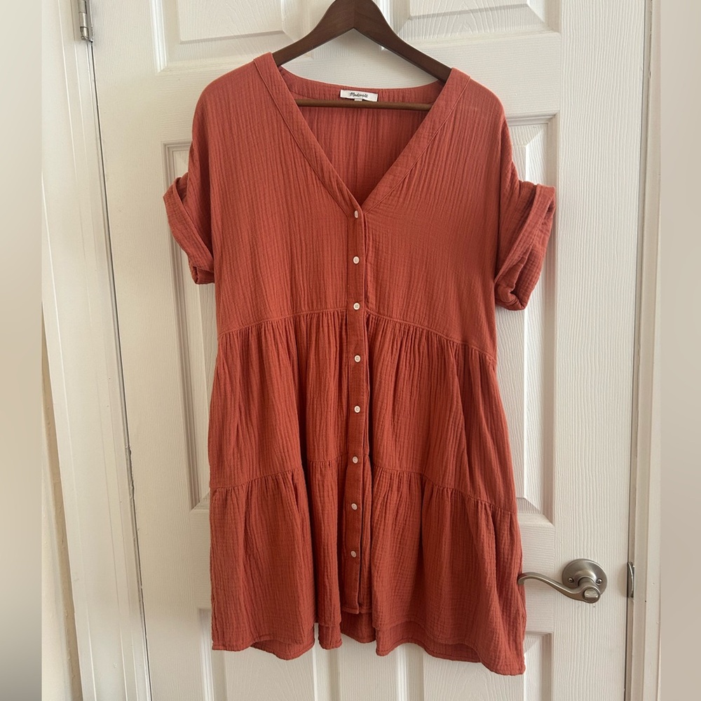 Madewell Lightspun Button-Front Tiered Mini Dress